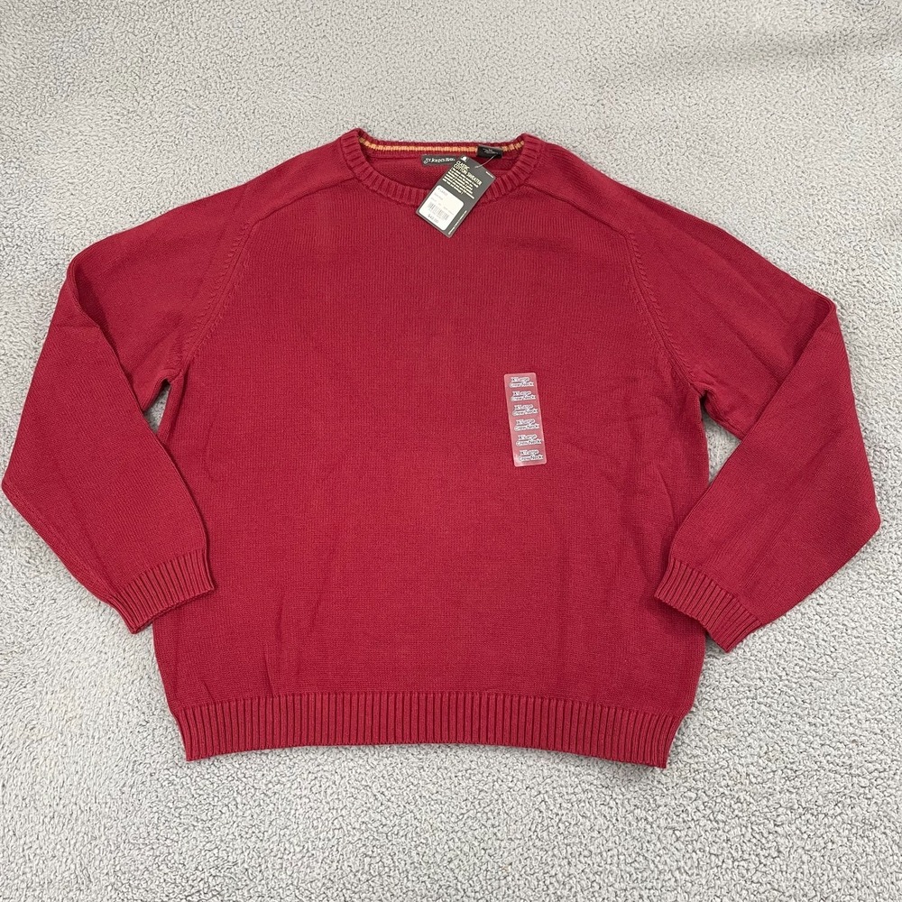 Vintage St. Johns Bay Sweater Men XL Dark Red Cotton Crewneck Pullover NWT